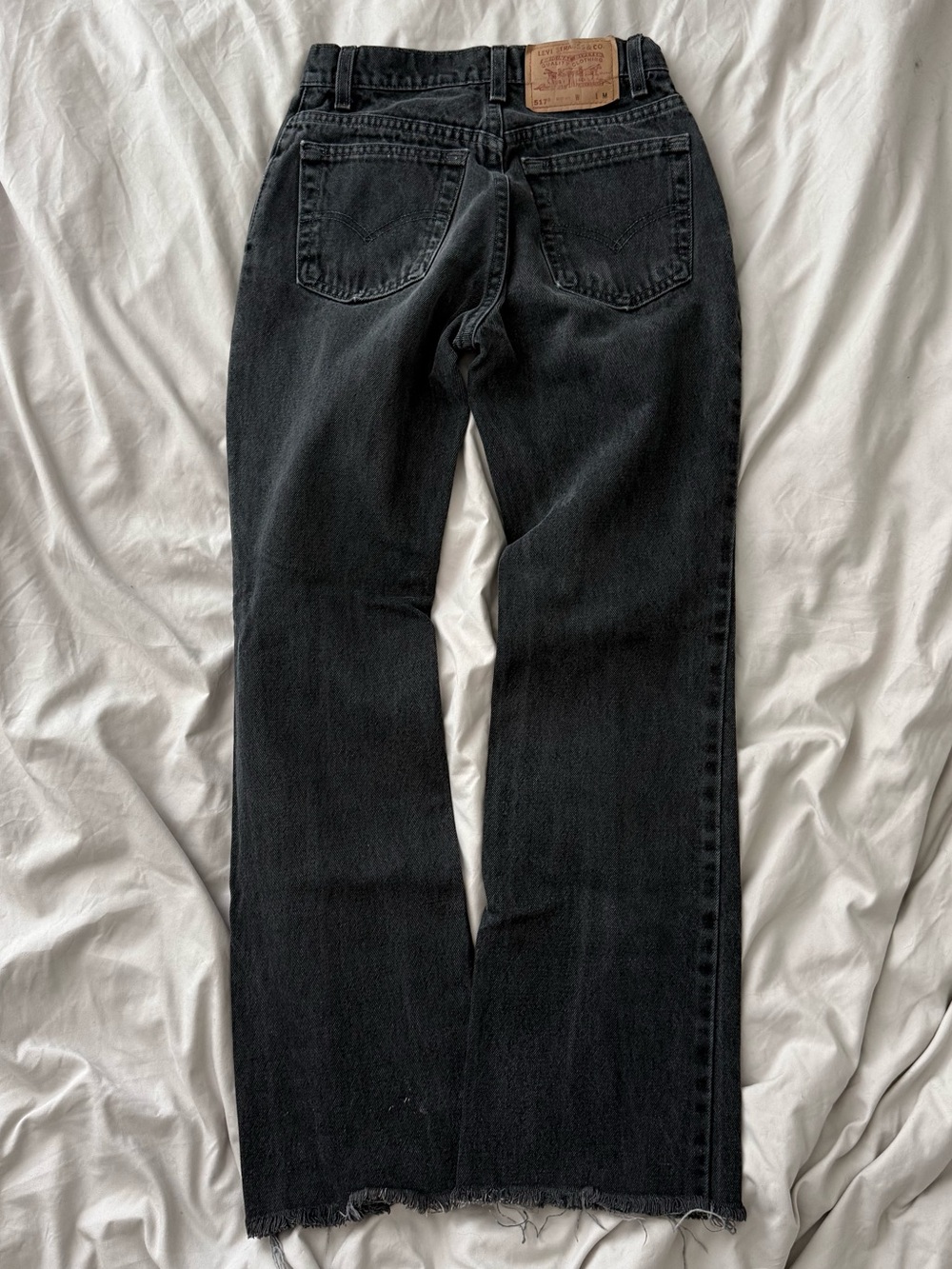 True Vintage 90s Levis 517 Bootcut Faded Black USA Made Raw Hem High Rise 26x29